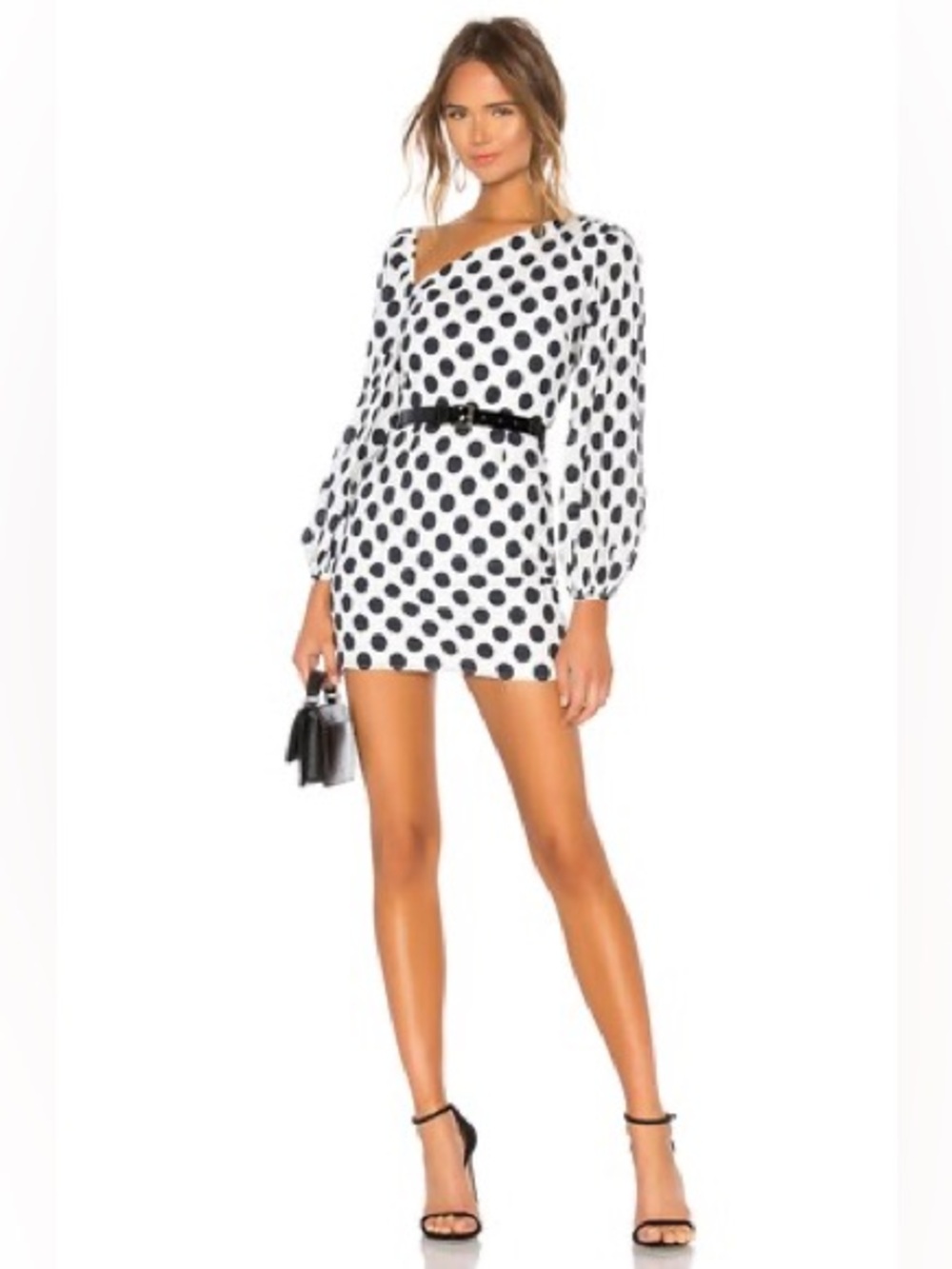 Lovers + Friends Black & White Polka Dot One-Shoulder Andy Mini Dress